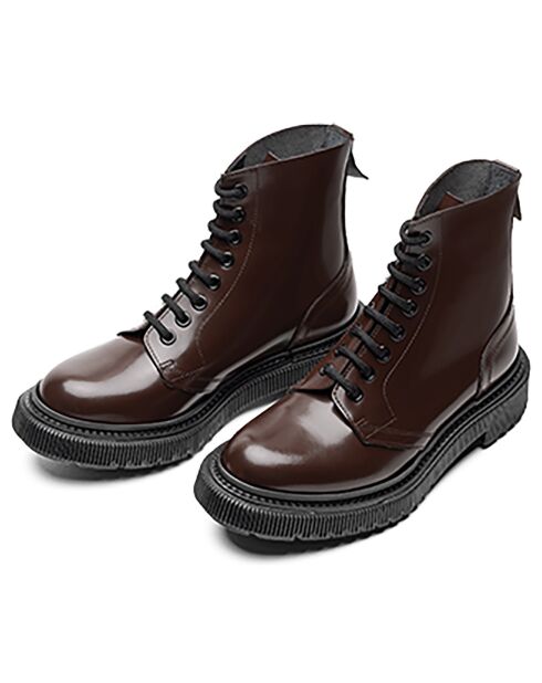 Bottines à Lacets en Cuir de Veau marron foncé