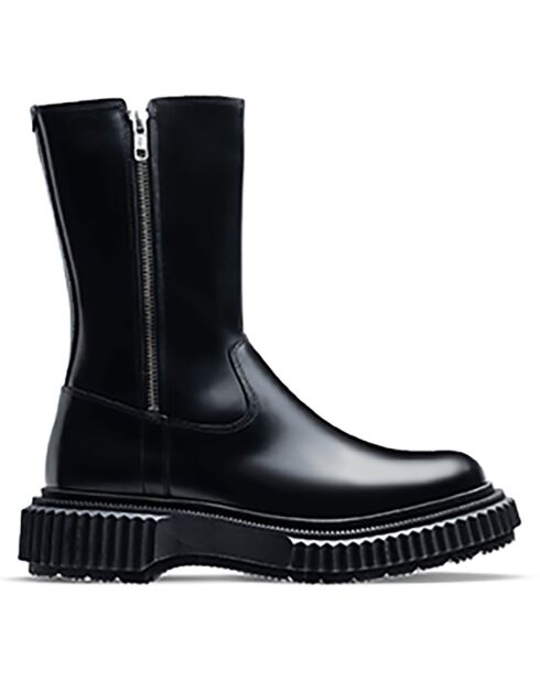 Bottines Hautes à Fermeture en Cuir de Veau noires