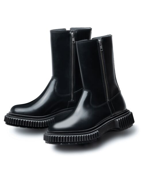 Bottines Hautes à Fermeture en Cuir de Veau noires