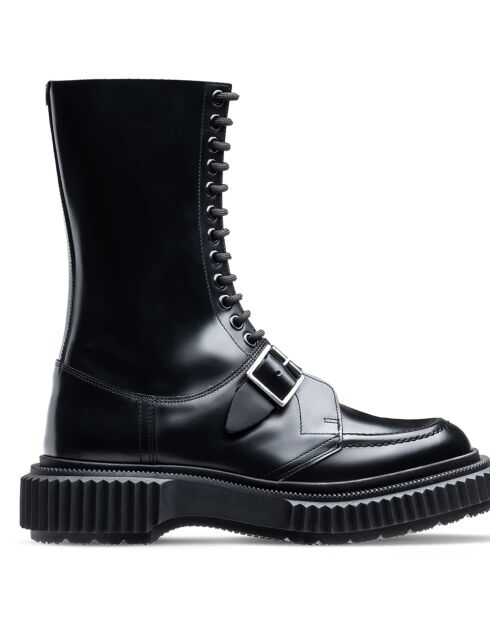 Bottines Hautes à Boucle en Cuir de Veau noires