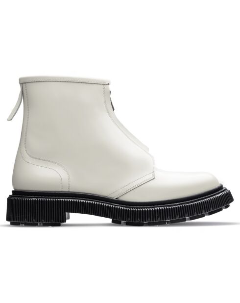 Bottines à Fermeture en Cuir de Veau ivoire