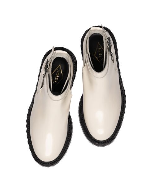Bottines à Boucle en Cuir de Veau ivoire