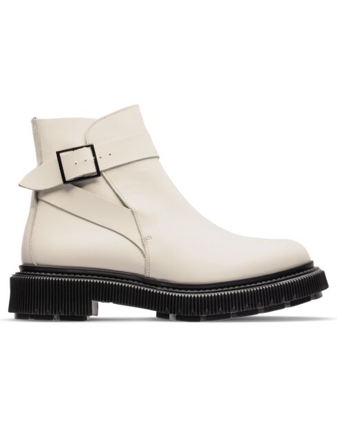 Bottines à Boucle en Cuir de Veau ivoire