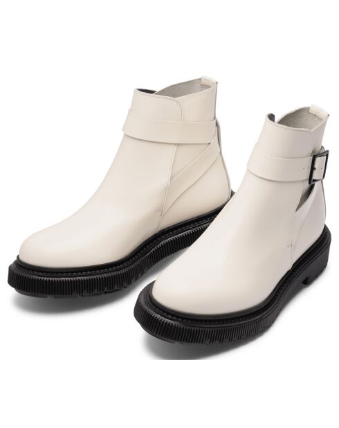 Bottines à Boucle en Cuir de Veau ivoire