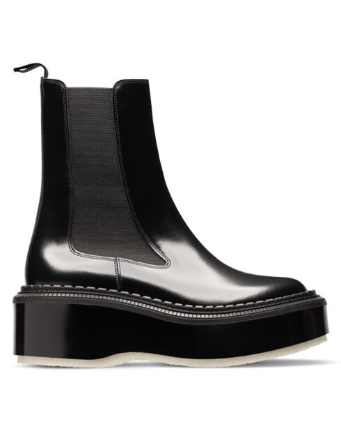 Bottines Chelsea à Plateforme en Cuir de Veau  noires