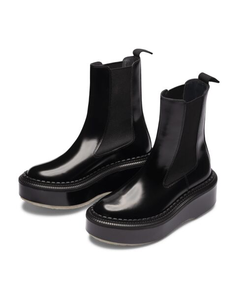 Bottines Chelsea à Plateforme en Cuir de Veau  noires