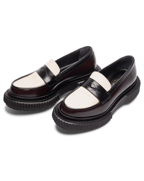 Mocassins en Cuir de Veau bordeaux/ivoire/noir