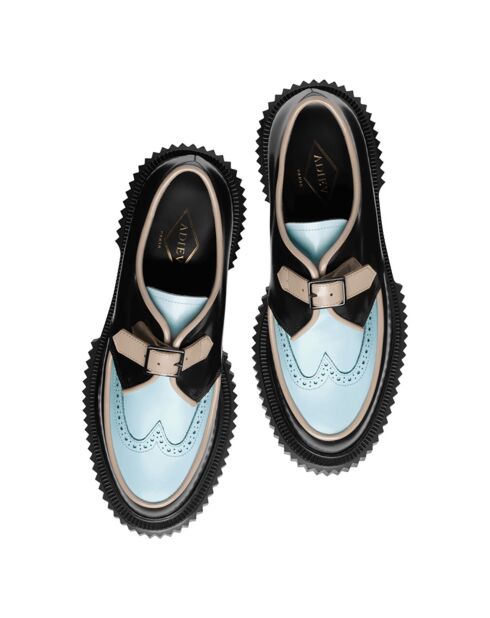 Derbies à Boucle en Cuir de Veau noir/bleu/beige