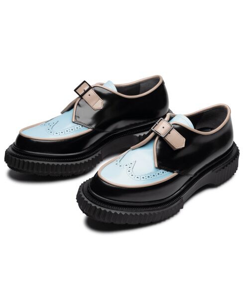 Derbies à Boucle en Cuir de Veau noir/bleu/beige