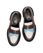 Mocassins en Cuir de Veau terre foncée/ivoire/bleu