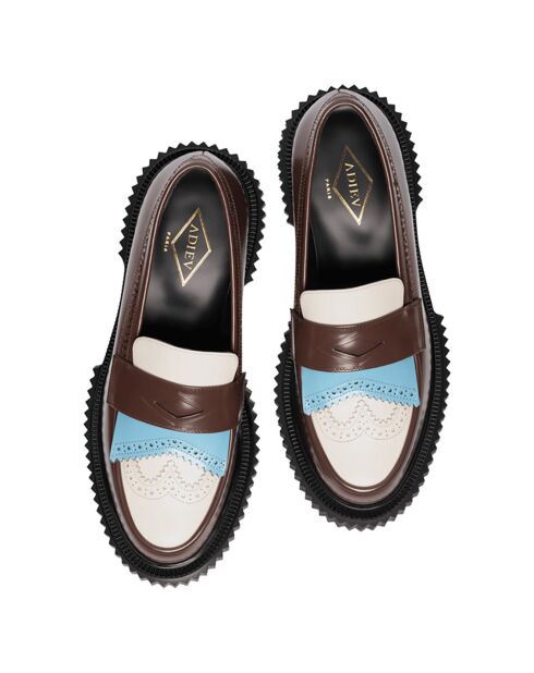 Mocassins en Cuir de Veau terre foncée/ivoire/bleu