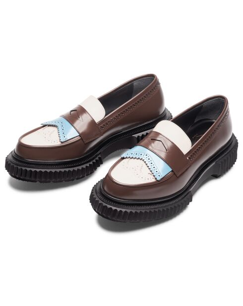 Mocassins en Cuir de Veau terre foncée/ivoire/bleu