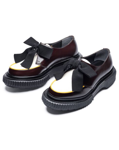 Derbies à Noeud en Cuir de Veau bordeaux/ivoire/jaune