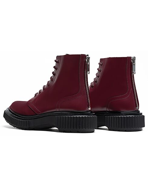 Bottes à Lacets en Cuir de Veau bordeaux