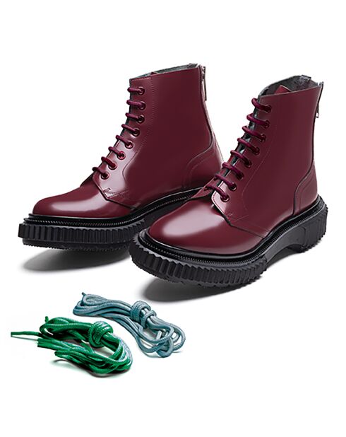 Bottes à Lacets en Cuir de Veau bordeaux