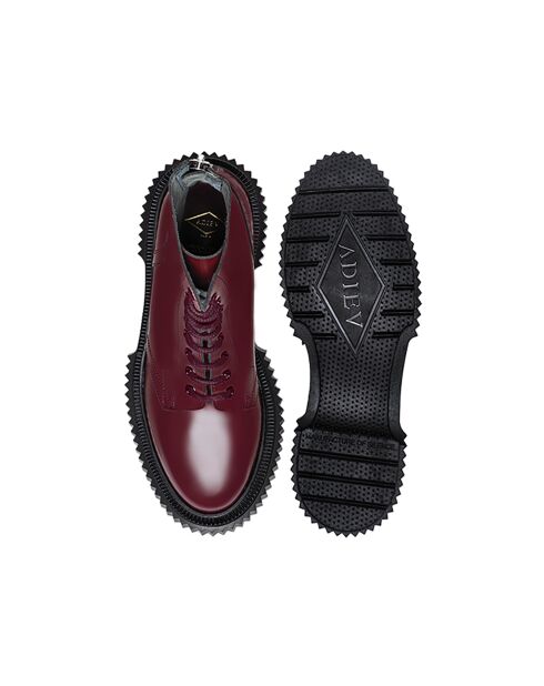 Bottes à Lacets en Cuir de Veau bordeaux