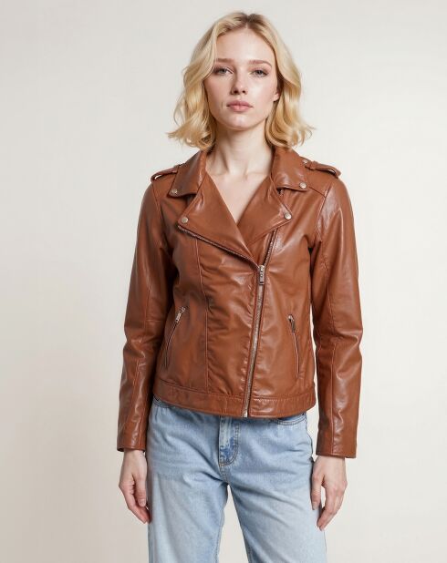 Veste en Cuir Helya cognac