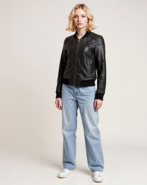 Bombers en Cuir Leffi noir