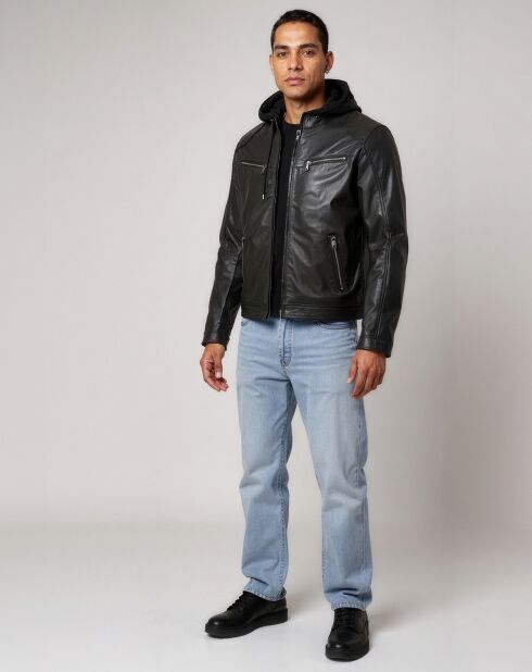 Veste en Cuir Lohan noire