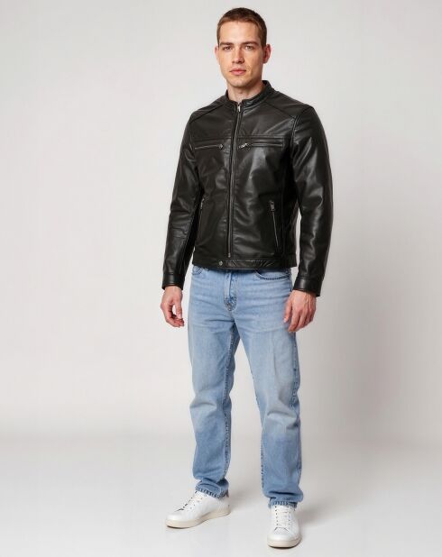 Veste en Cuir Luan noire