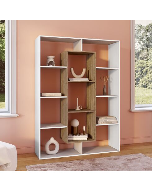 Etagère bibliothèque Paulette blanc/bois - 104x30x143 cm