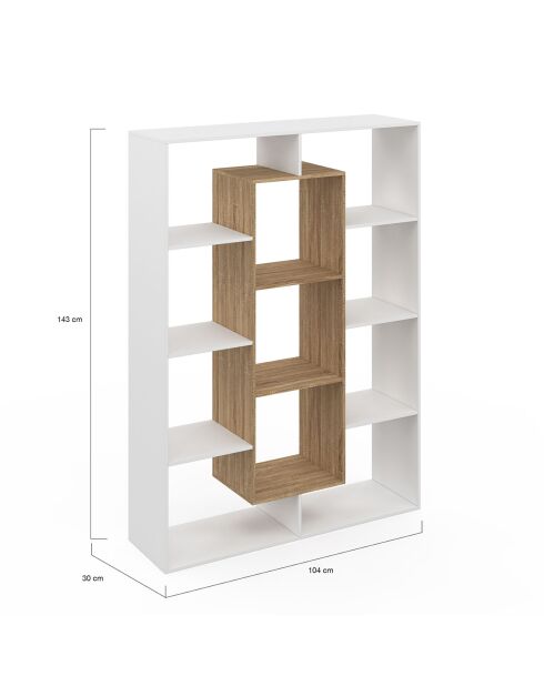 Etagère bibliothèque Paulette blanc/bois - 104x30x143 cm