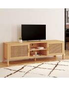Meuble TV en cannage Eve bois - 160x40x50 cm