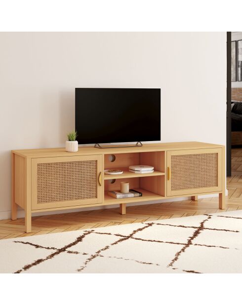 Meuble TV en cannage Eve bois - 160x40x50 cm