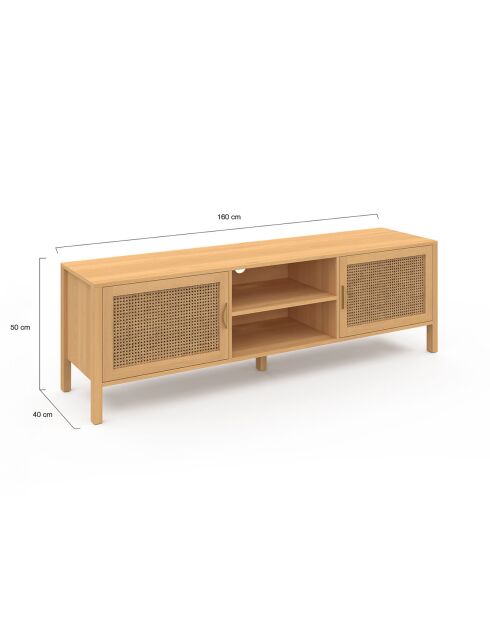 Meuble TV en cannage Eve bois - 160x40x50 cm