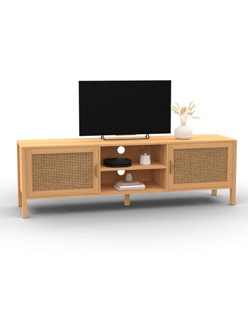 Meuble TV en cannage Eve bois - 160x40x50 cm