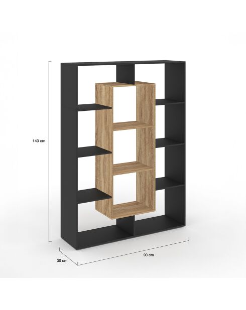 Etagère bibliothèque Paulette noir et bois  - 104x30x143 cm