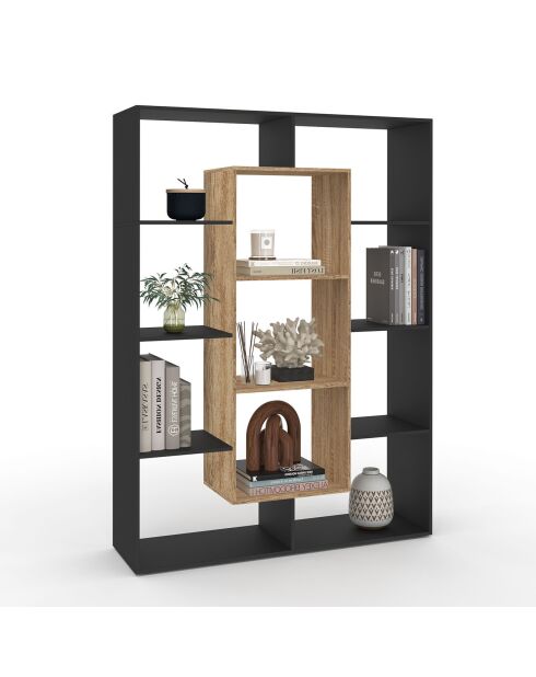 Etagère bibliothèque Paulette noir et bois  - 104x30x143 cm