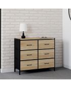 Commode Iris 6 tiroirs bois/noir - 80x30x70 cm