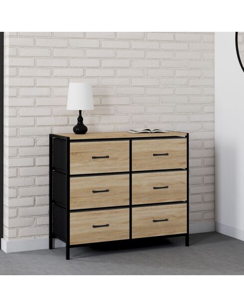 Commode Iris 6 tiroirs bois/noir - 80x30x70 cm