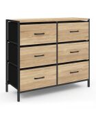Commode Iris 6 tiroirs bois/noir - 80x30x70 cm