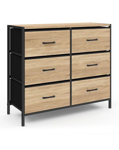 Commode Iris 6 tiroirs bois/noir - 80x30x70 cm