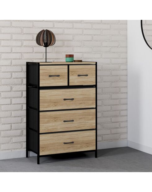 Commode Iris 5 tiroirs bois/noir - 60x30x90 cm