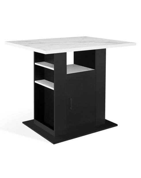 Ilot central de cuisine Théo noir/blanc aspect marbre - 110x80x90 cm
