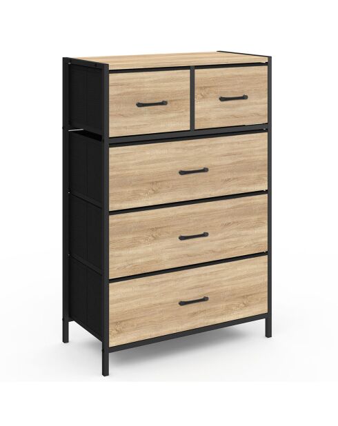 Commode Iris 5 tiroirs bois/noir - 60x30x90 cm