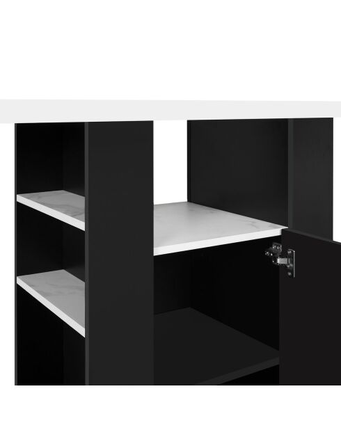 Ilot central de cuisine Théo noir/blanc aspect marbre - 110x80x90 cm
