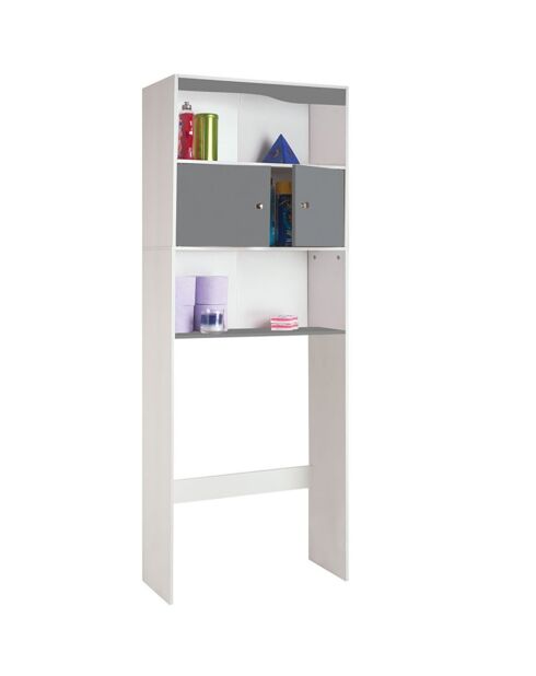 Meuble spécial dessus de WC avec placard blanc/gris - 58x19.5x178 cm