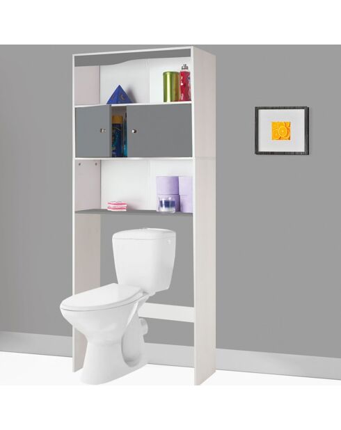 Meuble spécial dessus de WC avec placard blanc/gris - 58x19.5x178 cm