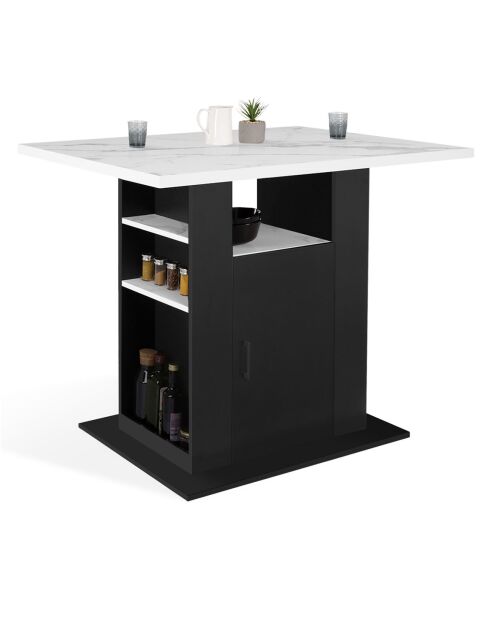 Ilot central de cuisine Théo noir/blanc aspect marbre - 110x80x90 cm