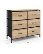Commode Iris 6 tiroirs bois/noir - 80x30x70 cm