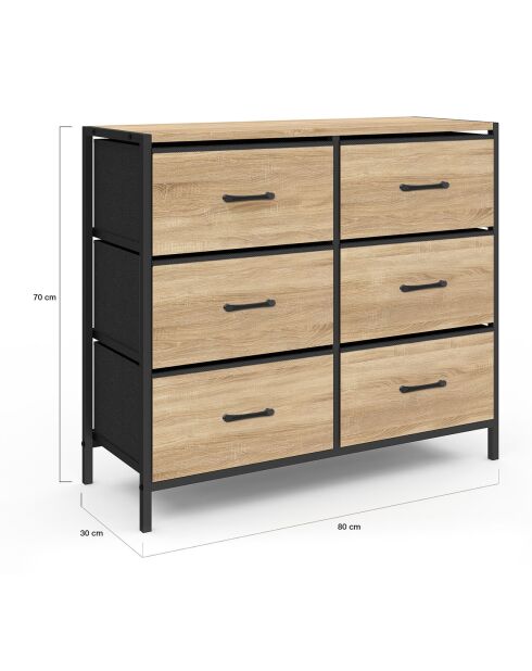 Commode Iris 6 tiroirs bois/noir - 80x30x70 cm