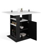 Ilot central de cuisine Théo noir/blanc aspect marbre - 110x80x90 cm