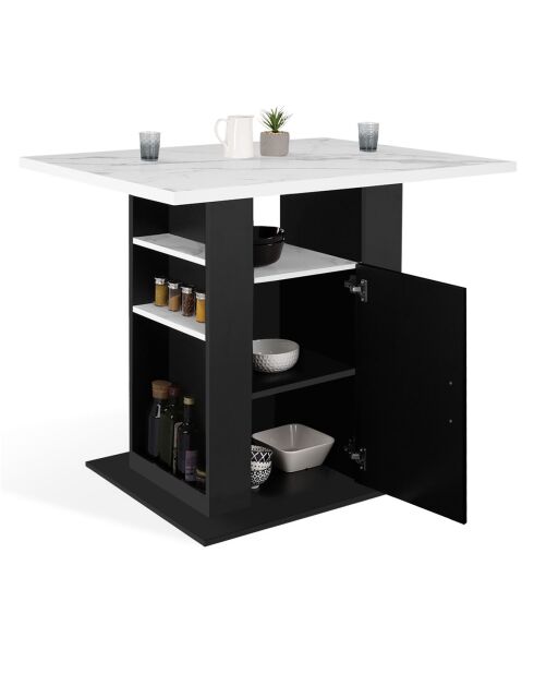 Ilot central de cuisine Théo noir/blanc aspect marbre - 110x80x90 cm