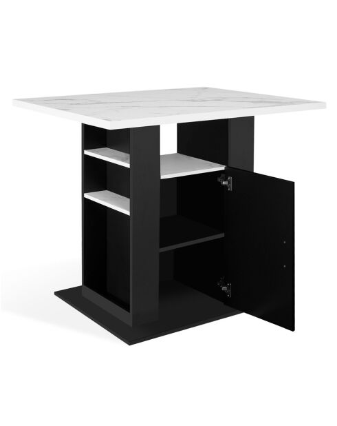 Ilot central de cuisine Théo noir/blanc aspect marbre - 110x80x90 cm