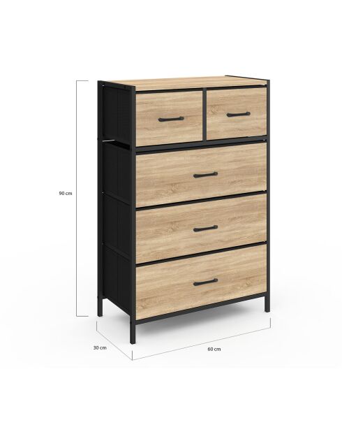 Commode Iris 5 tiroirs bois/noir - 60x30x90 cm