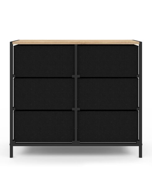 Commode Iris 6 tiroirs bois/noir - 80x30x70 cm